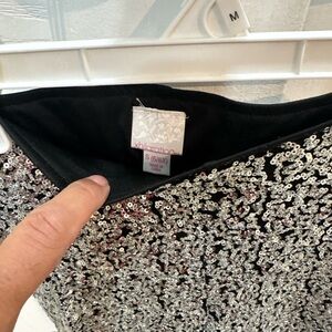 Xhilaration Silver Sequin Tank Top with Black Trim